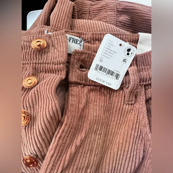 Free People We The Free Good Luck Mid-Rise Corduroy Barrel Jeans in Brown NWT - Picture 8 of 9